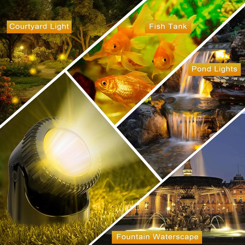 Srygery Underwater Pond Lights with Timer, 3200K Warm White Submersible LED Fountain Lights with IP68 Waterproof for Outdoor Ponds, Aquarium, Waterfalls, Pool, Garden, Yard (Set of 4) - Image 2